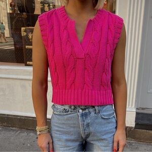 Pink Cable Knit Sleeveless Sweater